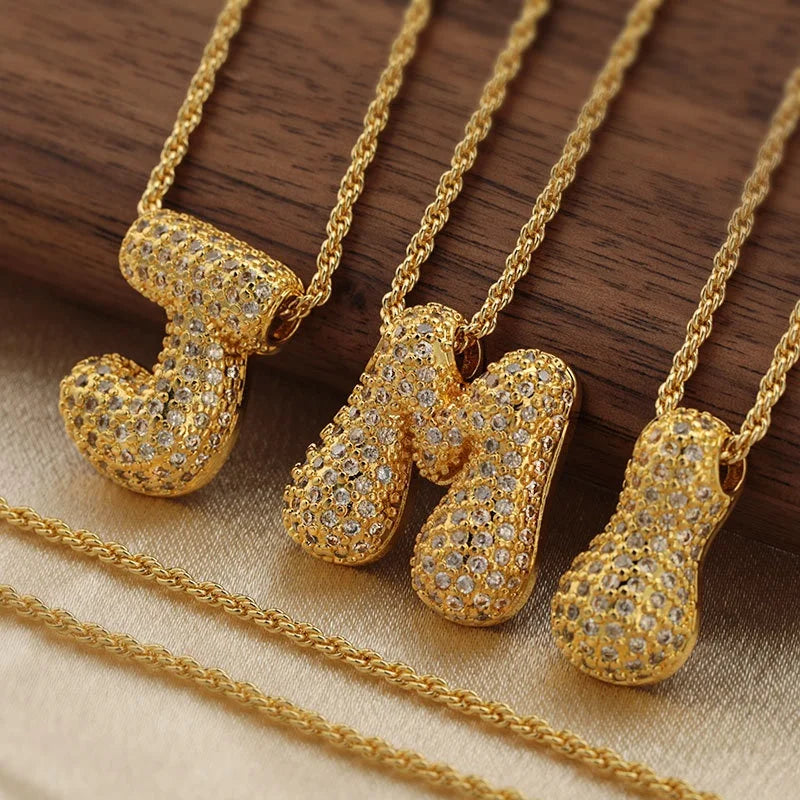 New Style Q-Feel Chubby Letter Pendant Necklace Copper Inlaid Zircon with Gold Plating Versatile Letter Wholesale