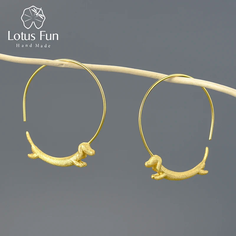 Lotus Fun Real 925 Sterling Silver 18k Gold Plated Dog Big Round  Hoop Earrings  Huggie Hoop Earring Luxury Jewelry for Women