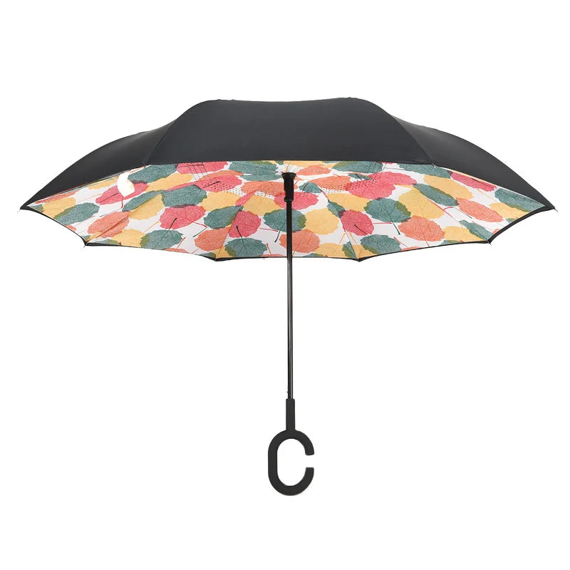 Creative Hook Self-standing Double Layer Magic Windproof Manual Car Inverted C Handle Reverse Umbrella Travel Umbrellas Rain