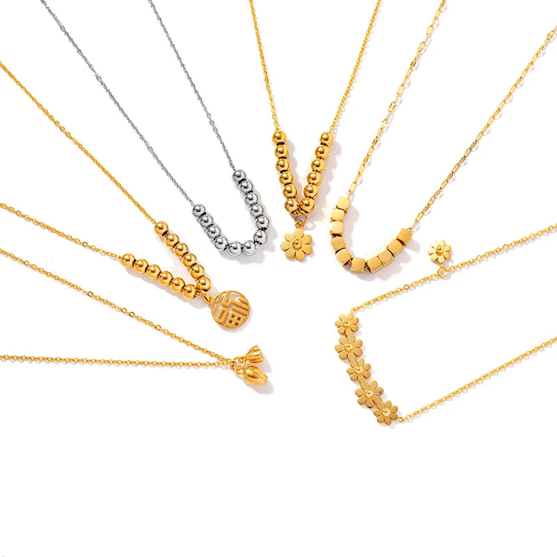 Customized New Arrival 18K Gold Plated Flowers Necklace Eco-friendly Hypoallergenic Stainless Steel Trendy Link Light Luxury