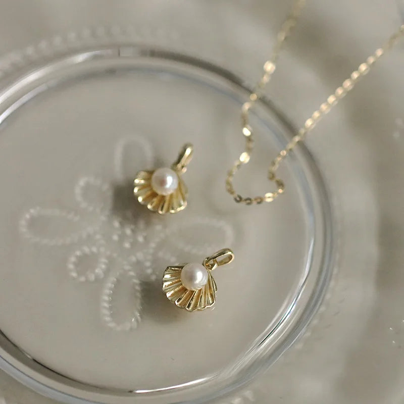 Cute INS Fashion Pure 925 Sterling Silver Freshwater Pearl Shell Shaped Pendant Necklace for Women Girls Jewelry