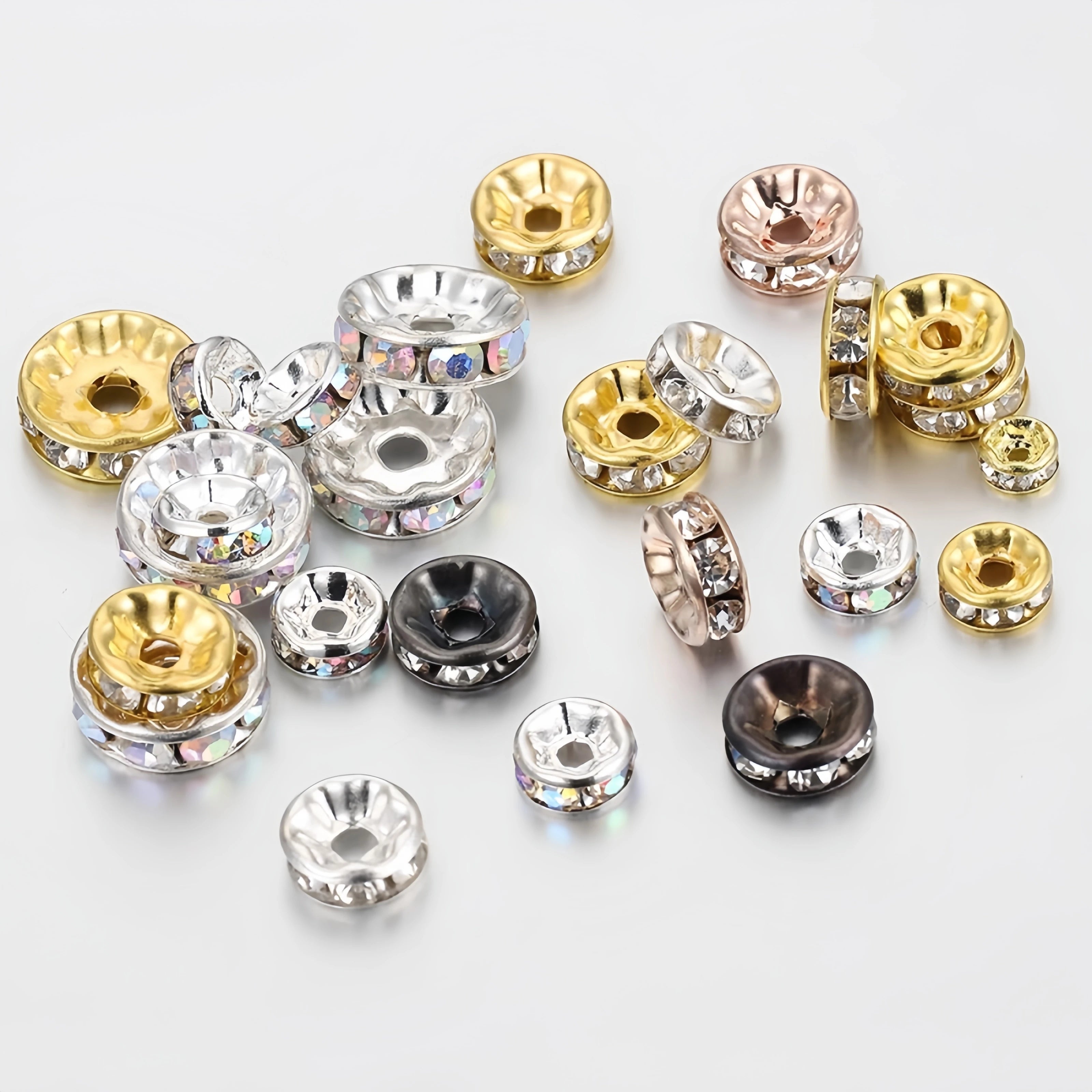 Crystal Diamond Spacer Beads Colored Bracelet Wheel Beads with Rhinestones 4/6/8/10/12mm DIY Jewelry Craft Accessories