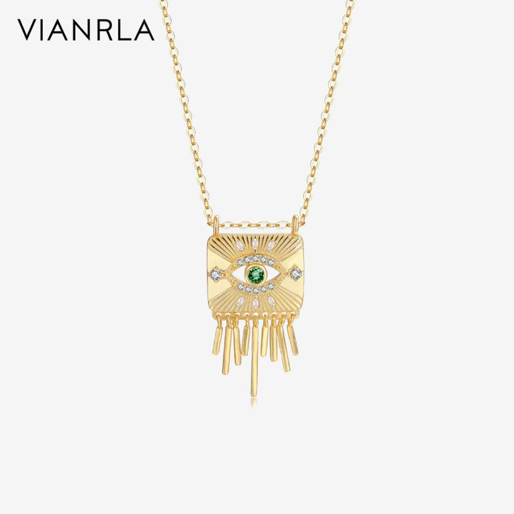 VIANRLA Jewelry Necklace Zircon Stone Exquisite Evil Eyes Pendant 925 Sterling Silver 18k Gold Chain Dainty Jewelry
