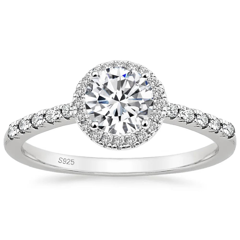 OAHLAN 1.25CT 925 Sterling Silver Rings Round Halo CZ Engagement Wedding Rings for Women Cubic Zirconia Fashion Jewelry
