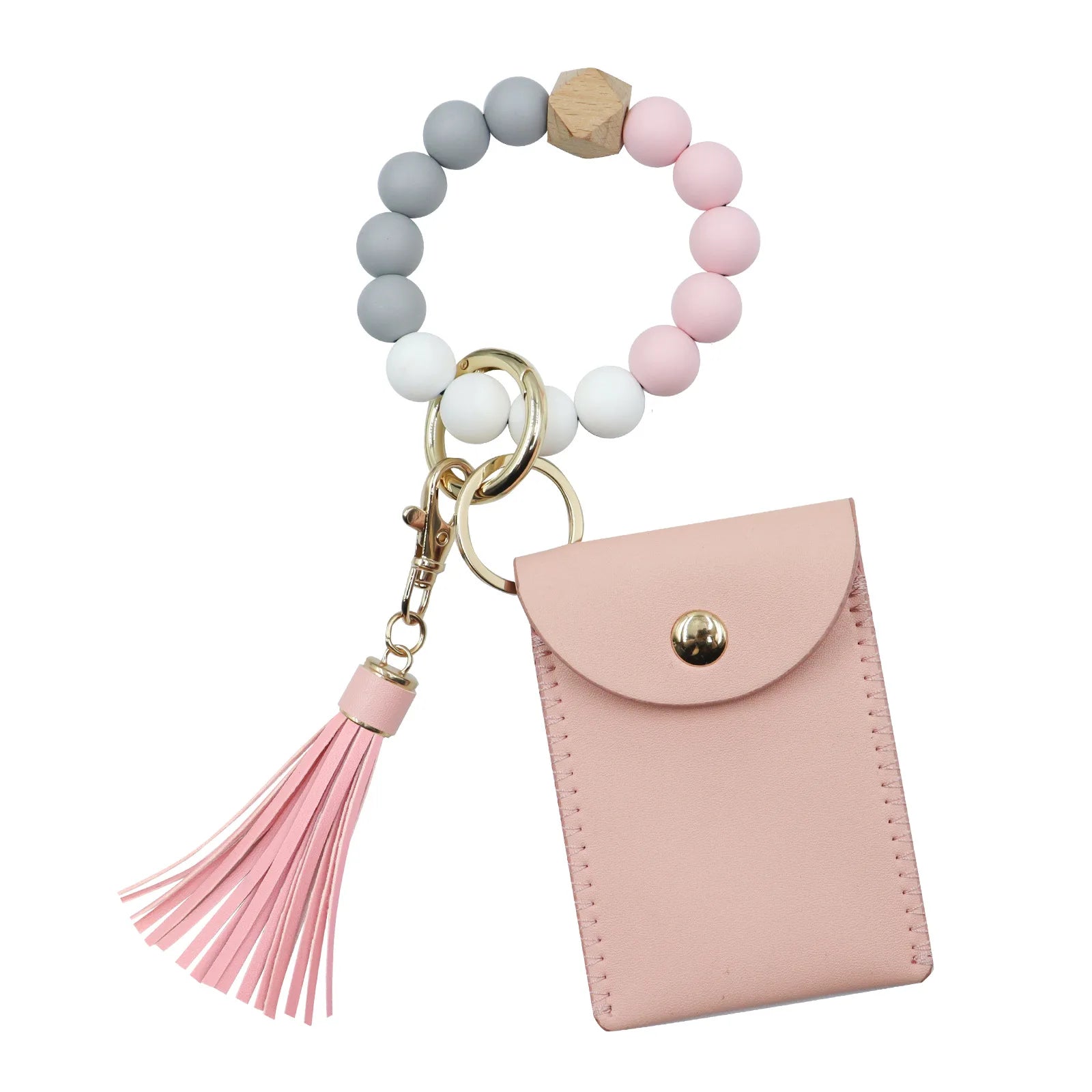 Popular Wristlet Keychain Wallet Fashion Silicone Beaded Leather Tassel Small Wallet Personalized Gift for Women