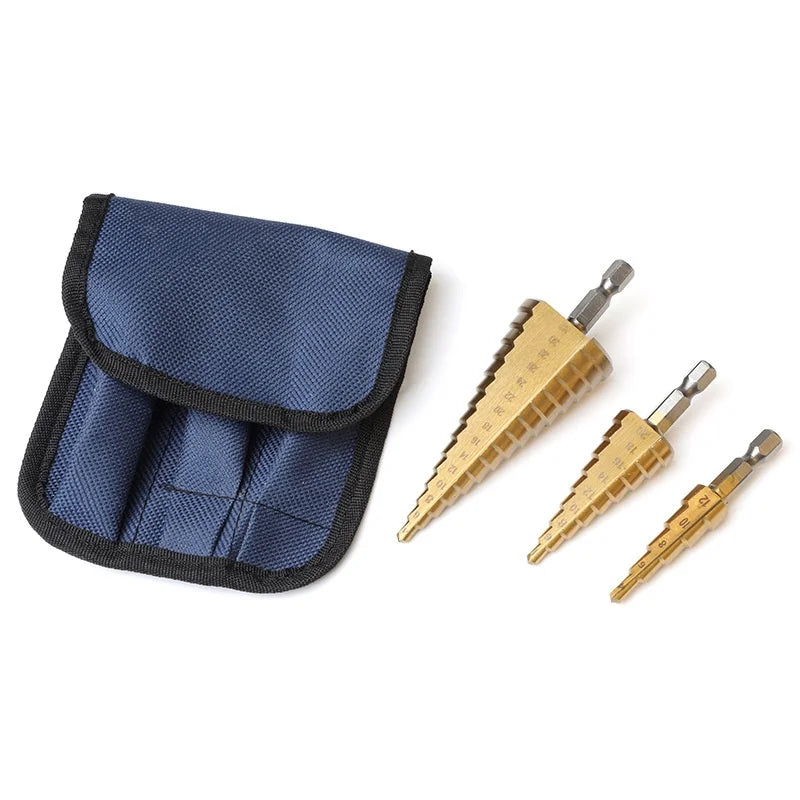 Titanium Carbide Step Drill Bits 4-32mm Hex Shank Metric Sizes Chip-Free Hole Punch & Reamer Set for Metal/Plastic 3pcs Included