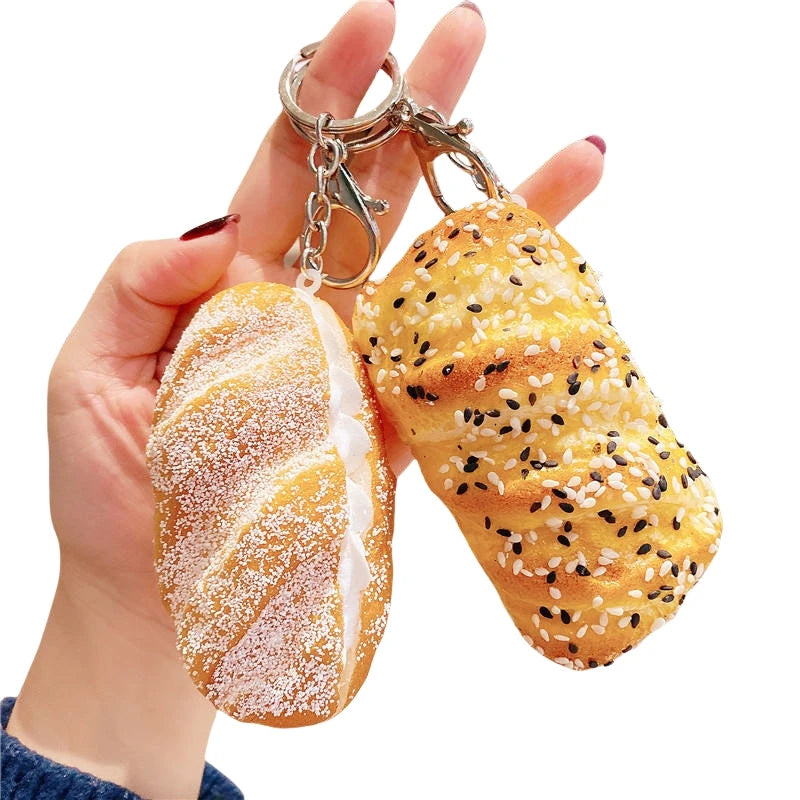 Wholesale Creative Simulation Coconut Bread KeyChain Pendant Spoof Gift 3D Kawaii Food Key Chain Bag Backpack Charm Ornament