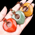 Vintage Style Natural Crystal Semi-precious Stones Hollow Love Heart Necklace Pendant Pink Quartz Tiger's Eye Chain Ornament