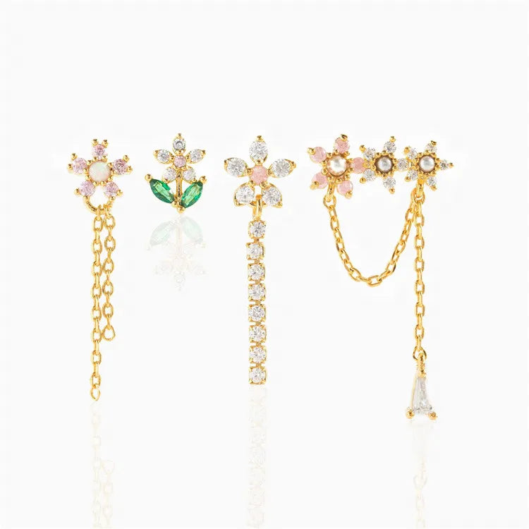 SP Korean 2022 Trend Set of Earrings Jewelry Long Chain Flower Petal Christmas Earrings Sets