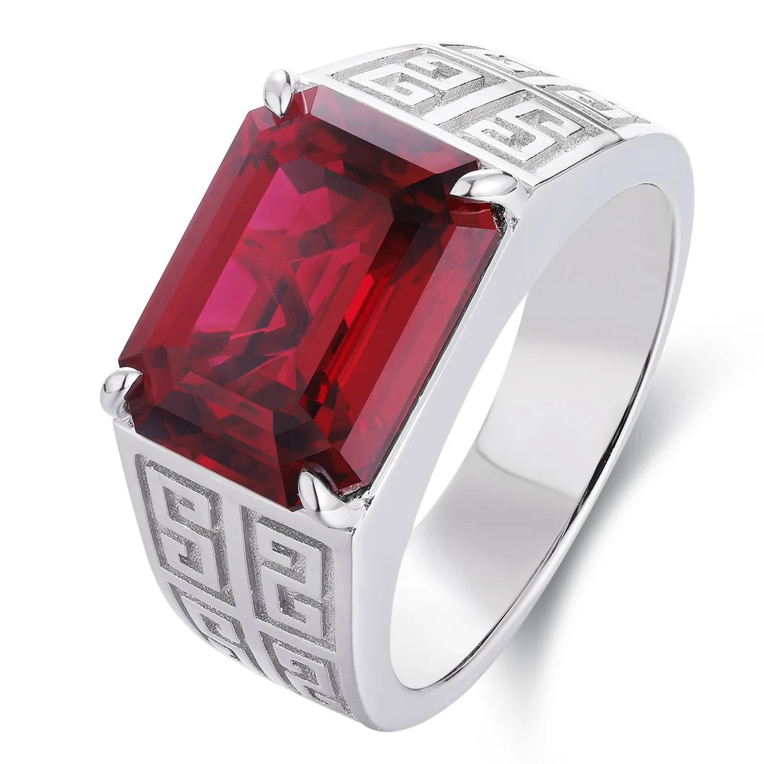Light Luxury Fashion Trendy Jewelry 925 Sterling Silver Lab Grown Ruby Emerald Cut Gemstone Ring New Creative Design Men's Rings