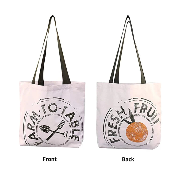 Recycled Large Gorcery Vegetables Supermarket Packaging Cartoon Print Plain Custom Heavy Canvas Shopping Bag