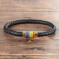 Luxury Classic Iridescence Stainless Steel Magnetic Clasp Braided Genuine Leather Bracelet for Men Bangle Jewelry