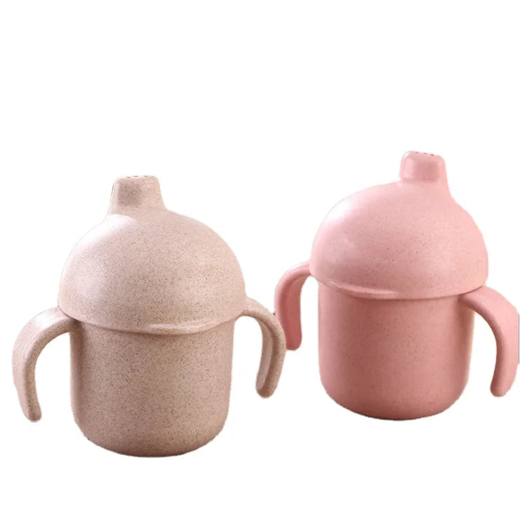FREE SAMPLE Leakproof BPA Free Wheat Straw Plastic Baby Kids Sippy Cup with Handles MegaBDM