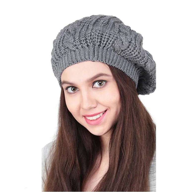 Cheap Winter Hat in Bulk Cable Women Knitted Winter Hat Warm  Comfortable Monochrome Knitted Beret Hats