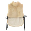 Short Winter Coat with Bow O-Neck Faux Mink Fur Poncho Woman's Loose Plaid Pattern Sleeveless Coat and Fake Fur Vest