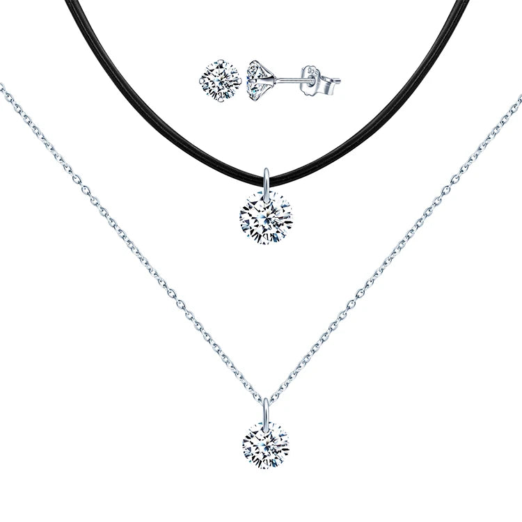 925 Sterling Silver Choker Set Cubic Zircon Stud Earrings Jewelry Set