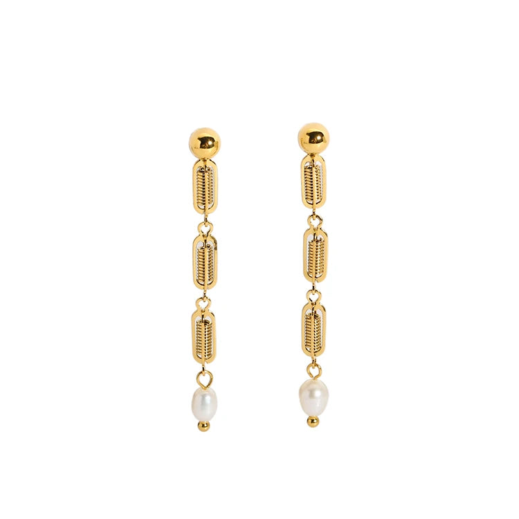 Plated Bohemia Freshwater Pearls Earrings Jewelry Set Gold Non Tarnish 18K Stainless Steel New Waterproof Female Trendy Opp Bag