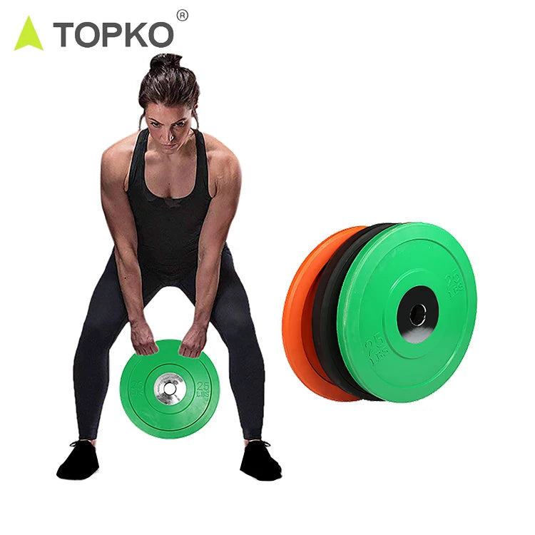 TOPKO  Gym Fitness Barbell Free Weights Rubber Weight Disc Bumper Plate for Training 10kg 20kg 45lb 25kg