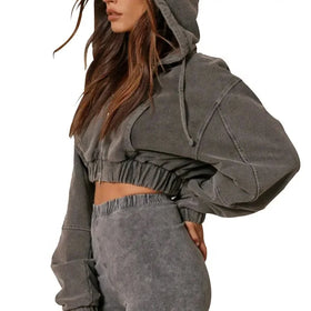 New Fashion Oversized Crop Top Acid Wash Distressed Hoodie Oversized Custom Cotton 360 Gsm Cropped Blank Zip up Hoodies