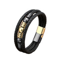 Multi Color Men Braided Leather Stainless Steel Space Bead Charm Bracelet