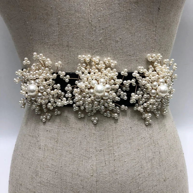 Wide Elastic Belts for Dress Stretchy Waistband New Designer Luxury Fashion Women Pearl Flower Corset Belt with Snap Button