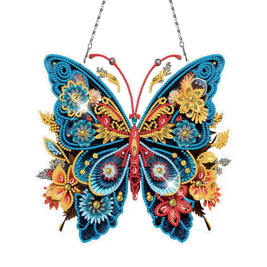 DIY Butterfly Diamond Painting Hanging Ornament 2D Flat Acrylic Creative Diamond Painting Pendant for Home Decoration