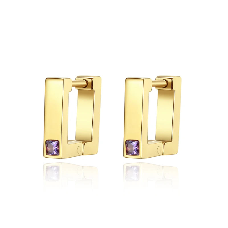 Wholesale Rectangular Huggie Hoop Earrings 18K Gold Plated Stainless Steel Minimalist Square Jewelry