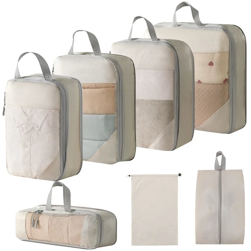 Compression Packing Cubes for Suitcases 7PCS Compression Packing Cube Set Expandable Mesh Travel Bag