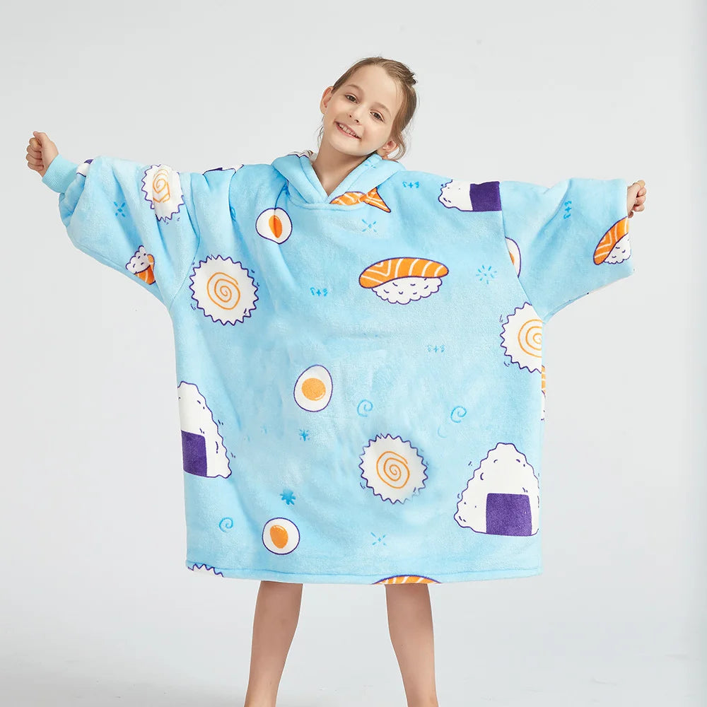 OEM Winter Clothes New Design Fuzzy Sherpa Kids Hoodie Blanket Custom Christmas Gift Wearable Blanket Hoodie Hooded Blankets