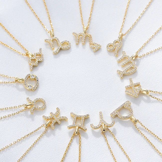 Minimalist Sign Jewelry Plated 12 Horoscope Pendant Adjustable Zodiac Chain Necklaces Gold 925 Sterling Silver for Women Girl