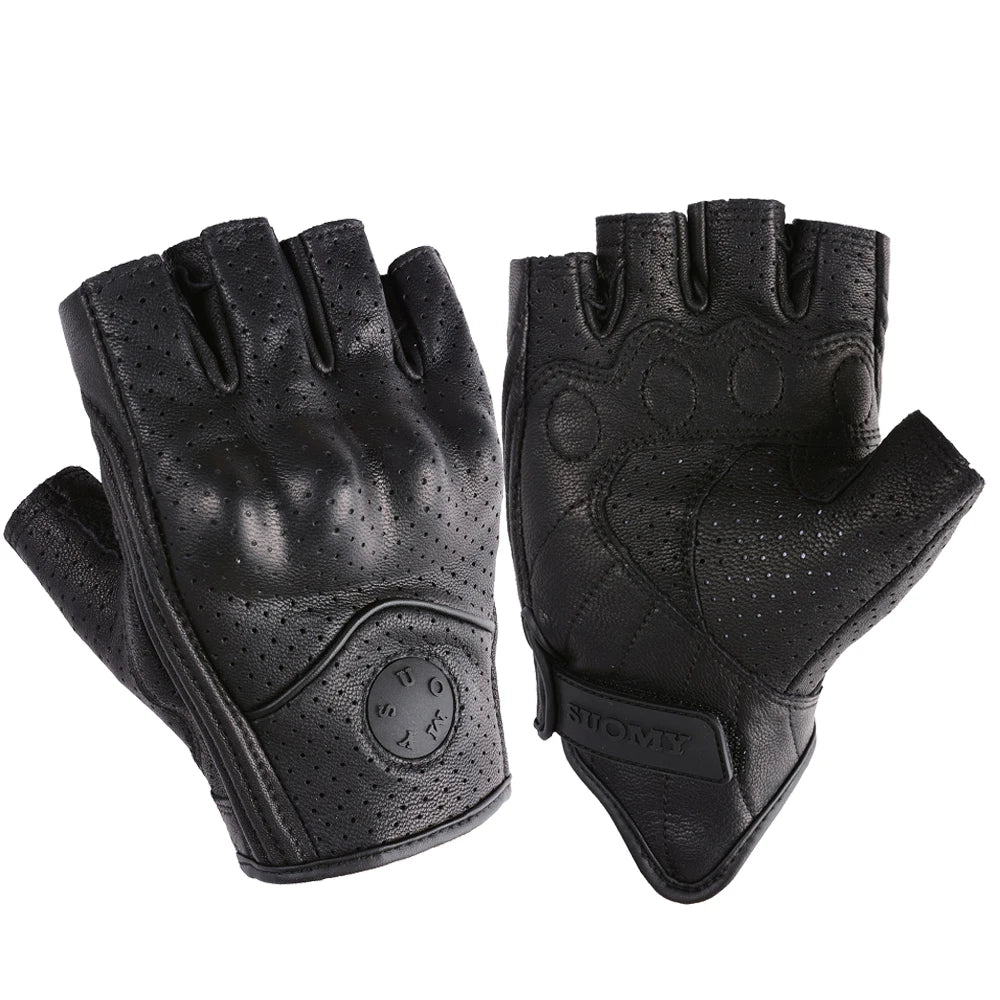 Suomy Men's Leather Motorbike Riding Gloves Half Finger Outdoor Sports Motorcycle Cycling Gloves Summer Racing Breathable Gloves