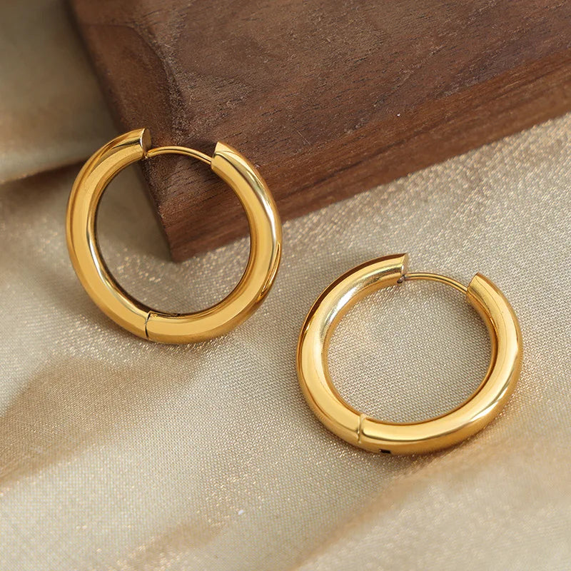 Minimalist Smooth Mixed Huggies Waterproof 18K Gold Plated Stainless Steel Hoop Earrings for Women Boucle Doreille Bijoux
