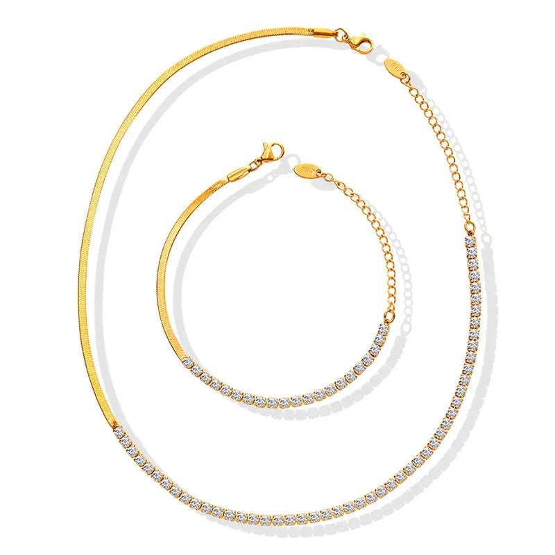 Fashion Jewelry Delicate Temperament Zircon Splicing Blade Chain Gold Plated Necklace Collier Acier Inoxydable Bijoux