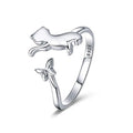 Animal Jewelry 925 Sterling Silver Resizable Cute Cat Butterfly Open Ring for Women