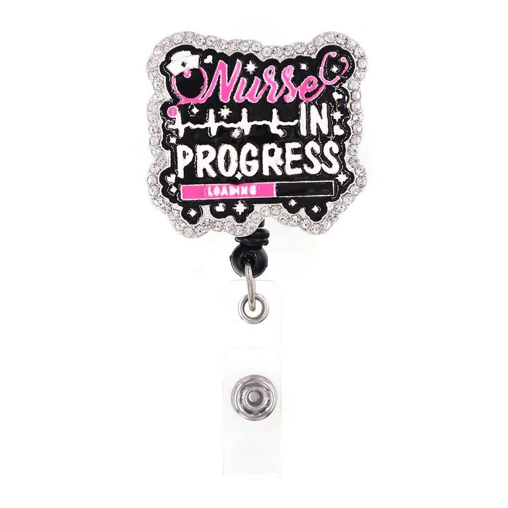 Nurse Accessories Medical Nurse in Progress Sparkles Retractable ID Badge Holder Reel for Nurse School Student