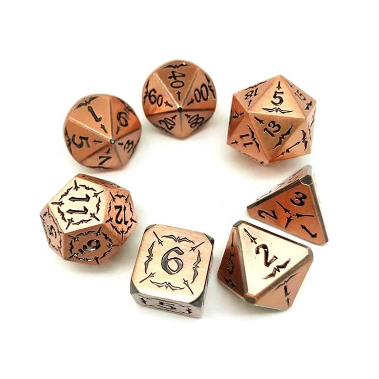 Custom Engraved Unique Design Polyhedral Bulk Copper Metal Dice Set for Game Player