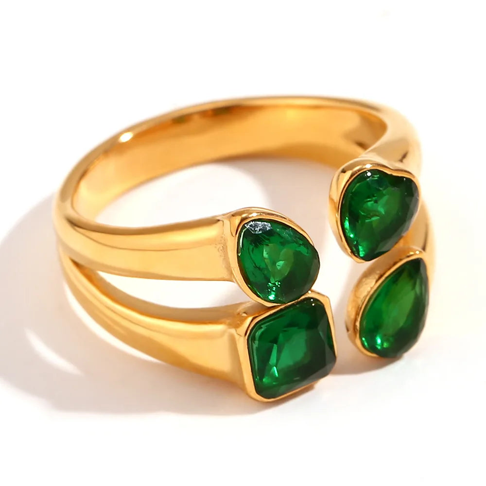 Luxury Vintage Women Party Stainless Steel Double Layers Zircon Opening Ring Fashion