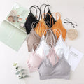 Deep V Padded Bralette Lace Bras for Women Crop Top Girls Backless Brassiere