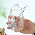 Honey Jar with Dipper and Lid Glass - Heat-Resistant 10 oz Beehive Honey Pot for Store Honey and Syrup Glass Bottle