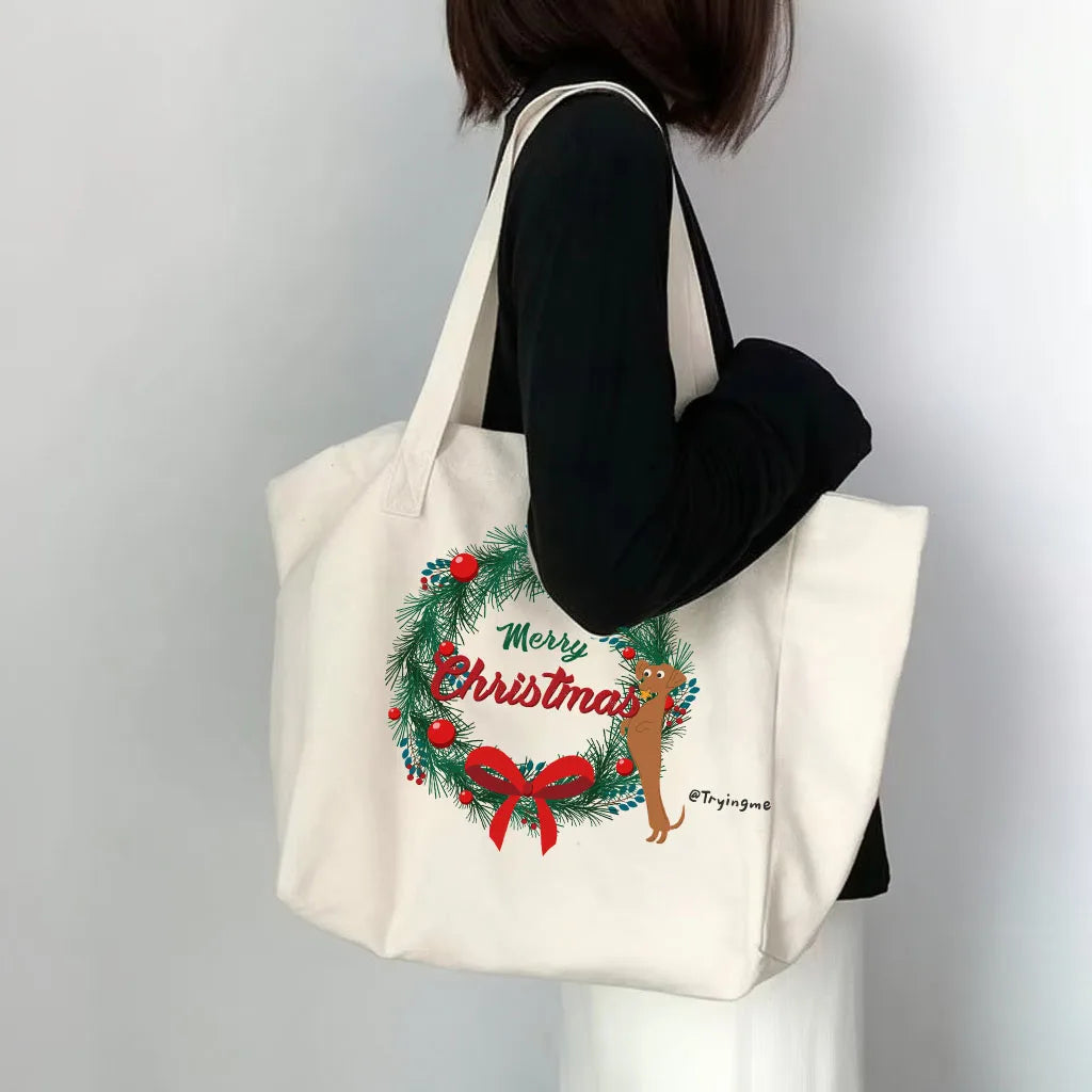 Canvas Cotton Tote Bag with Handle Student Shoulder Bag Featuring Custom Printed Logo for Travel & Outdoor Use