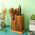Decor Wood Bamboo Double Sided Magnetic Knife Block Cutlery Storage Holder with Strong Enhanced Magnets Strip for Kitchen