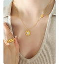 2023 Fashion New Stainless Steel 18K Gold Texture Light Luxury Daisy Flower Zircon Pendant Necklace Spot Wholesale