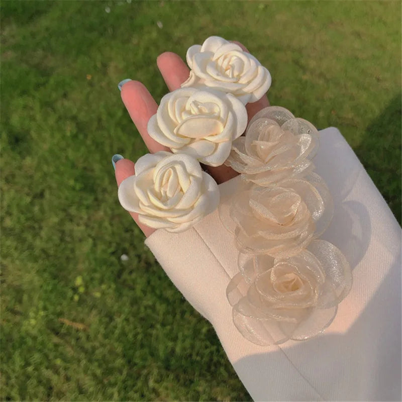 New Fashion Style Fabric Flower Design Metal Hair Pins Accessories Female Elegant Camellia Hair Claw for Women