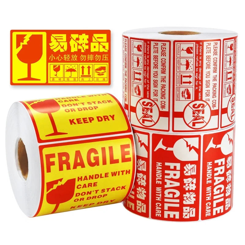 500Pcs Cross Border Fragile Label Warning Security Roll Shipping Packaging English Decal Waterproof Fragile Stickers