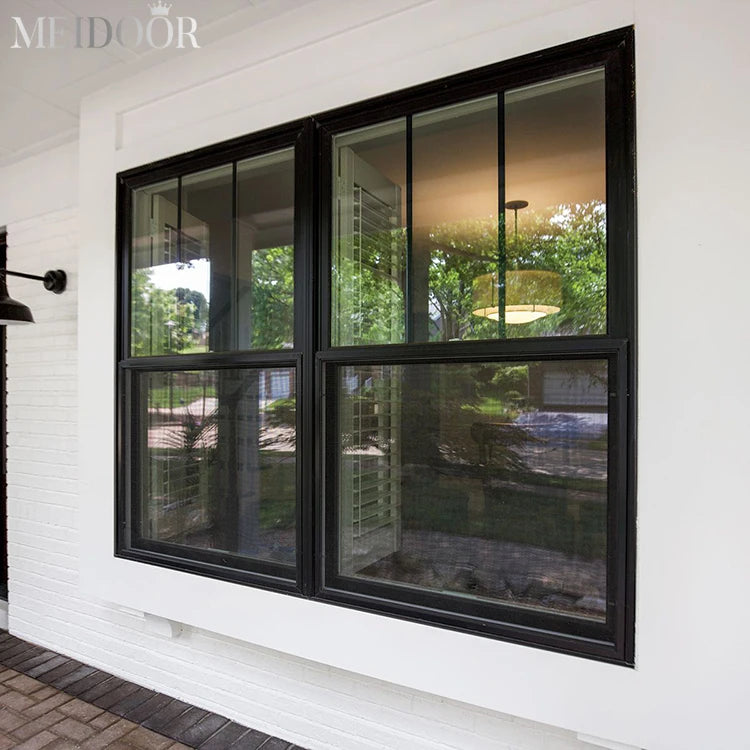 Custom Design Simple American Style Aluminum Frame Tempered Safety Glazed Single Double Hung Window with Decoration Grill