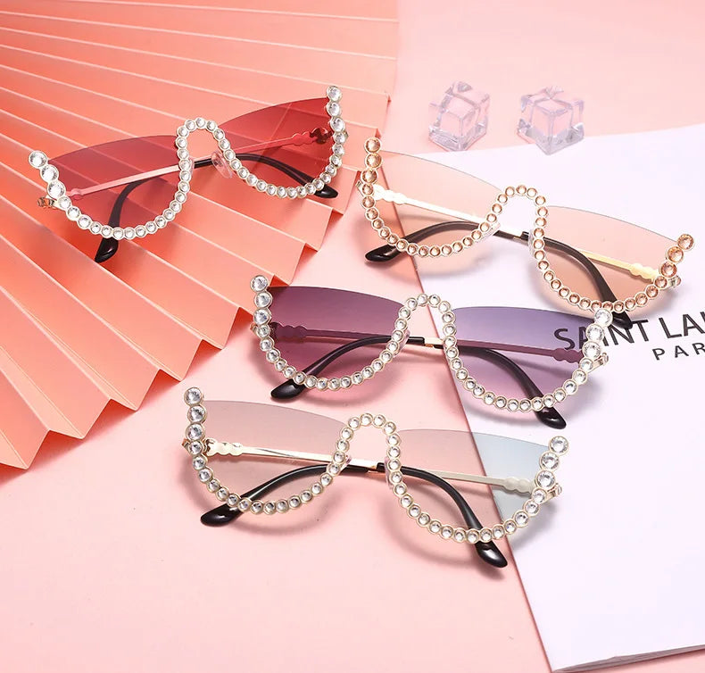 New Trendy Full Frame Unisex Polarized Fashion Sunglasses Diamondy Decoration Gold Champagne Colors UV400 PC Frame Custom Logo