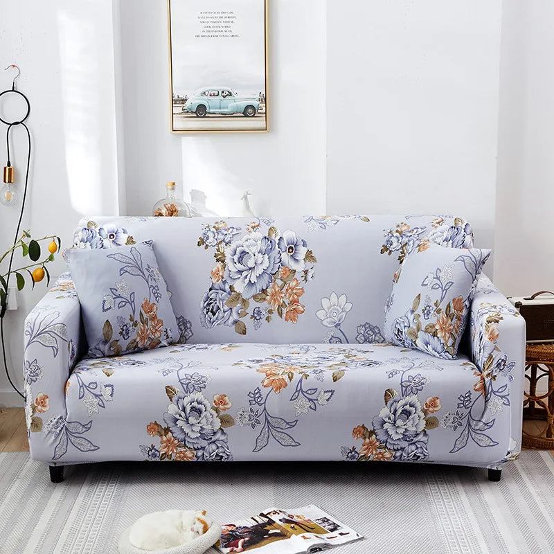 Hot Selling Exquisite Striped Leaf Flowers Pattern Polyester Sofa Cover Various Pure Colors Non-Slip Elastic Stretch Sofa Cover