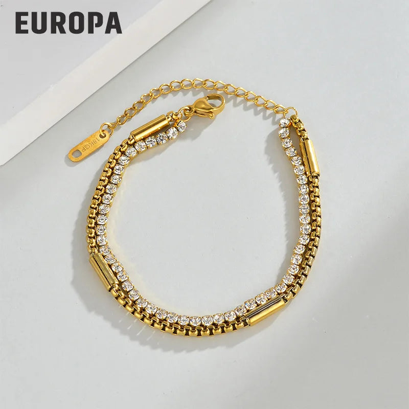 French Retro Fashion Simple Double-Layer Diamond Chain Bracelet High-Grade All-Match Cross-Border European American Bracelet