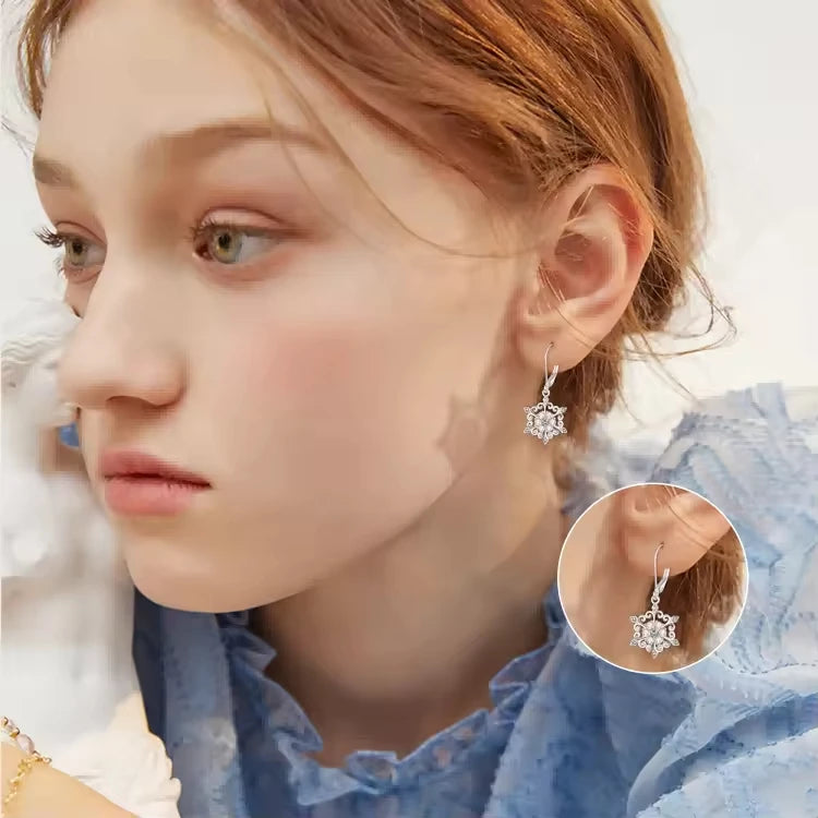 Hypoallergenic Women Jewelry 925 Sterling Silver Zircon Crystal Snowflake Drop Earrings