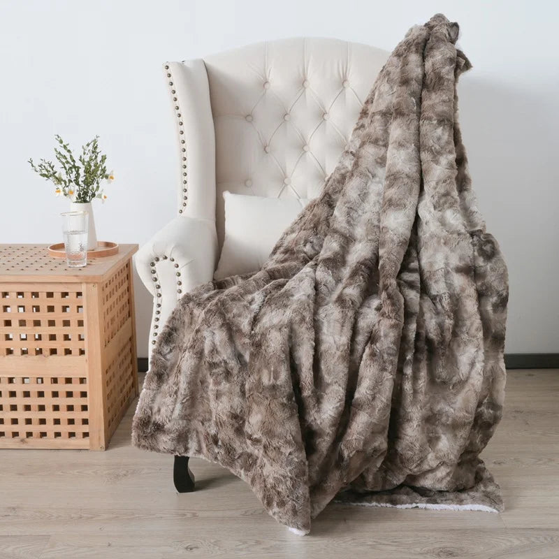 Flush Soft Feel Light Fuzzy Faux Fur Throw Blanket Bed Couch Living Room Throw Blanket